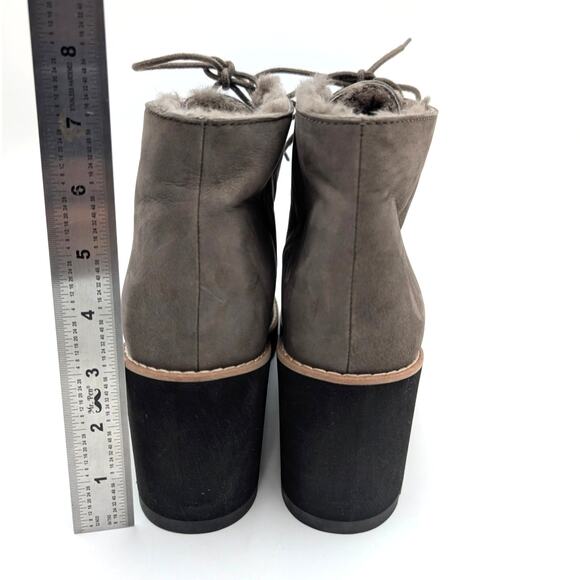 Eileen Fisher Alpine Shearing Leather Wedge Booties Graphite Size US10 EU41 - Picture 4 of 10